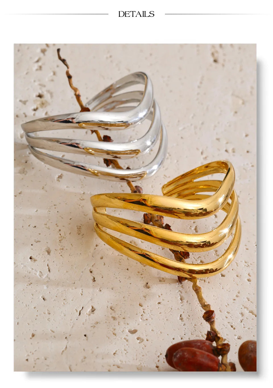 Geometric Layered Bracelet — Gold-Plated Stainless Steel · PS1561