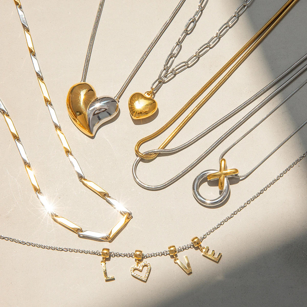 Two-Tone Heart Chain Necklace — Stainless Steel · PS360