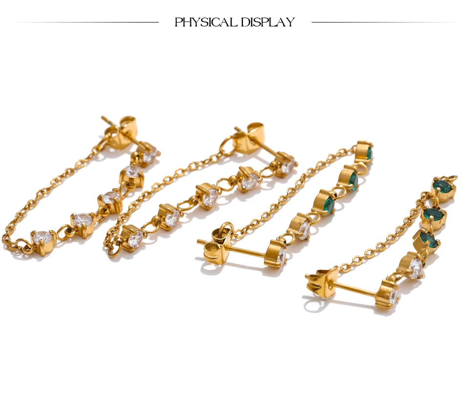 White cubic zirconia geometric earrings in gold-plated stainless steel with cubic zirconia.