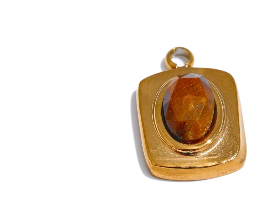 Natural Stone Geometric Earrings — Gold-Plated Stainless Steel with Natural Stone · PS1580