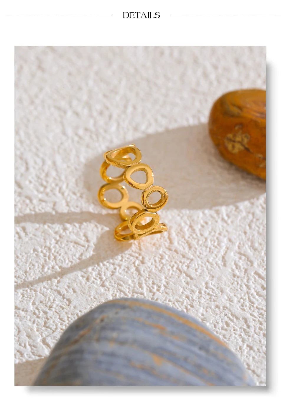 Geometric ring in 18K gold-plated stainless steel.