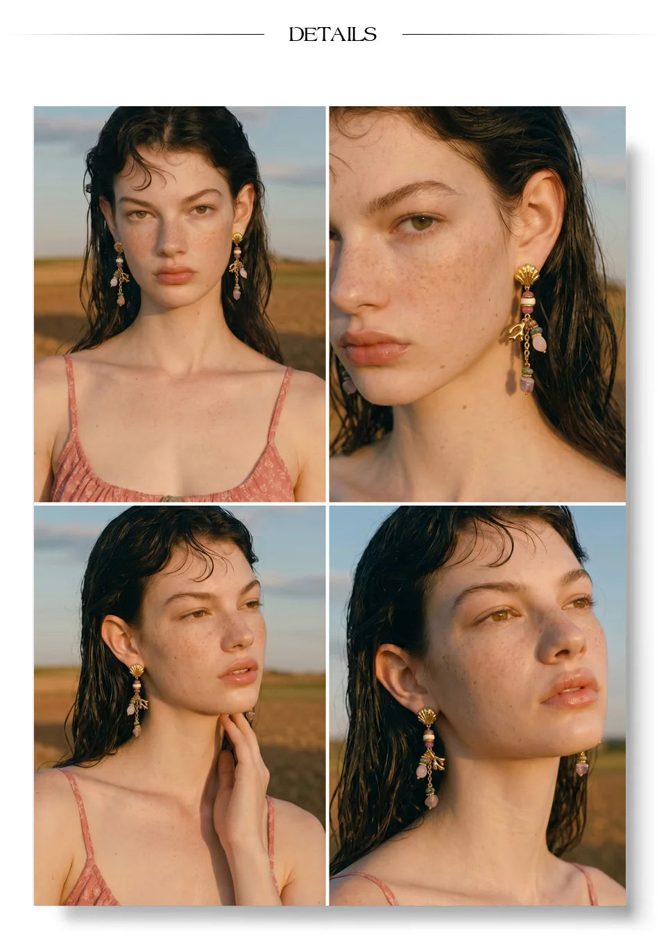 Natural stone geometric earrings in gold-plated stainless steel with natural stone.