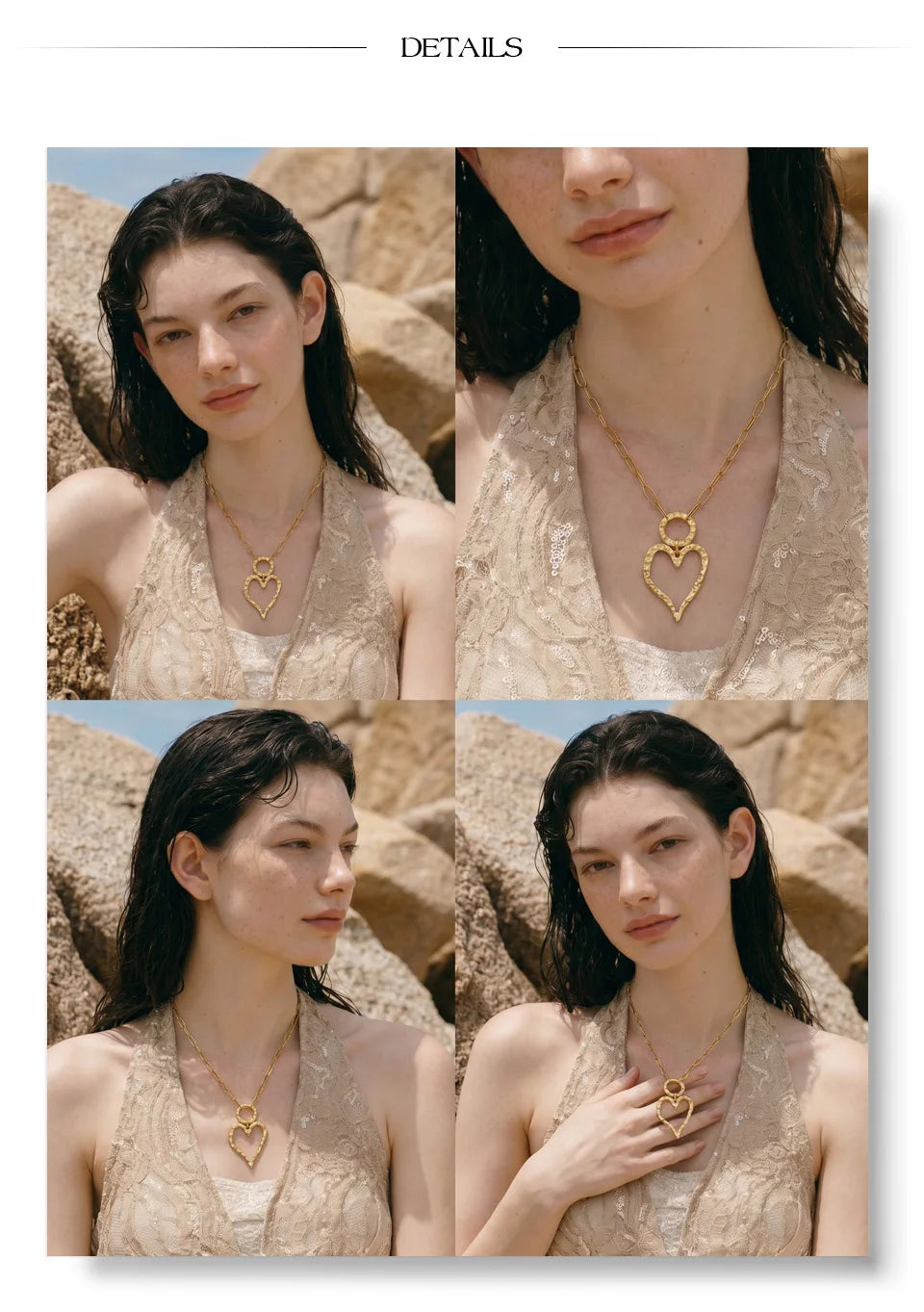 Heart necklace in gold-plated stainless steel.