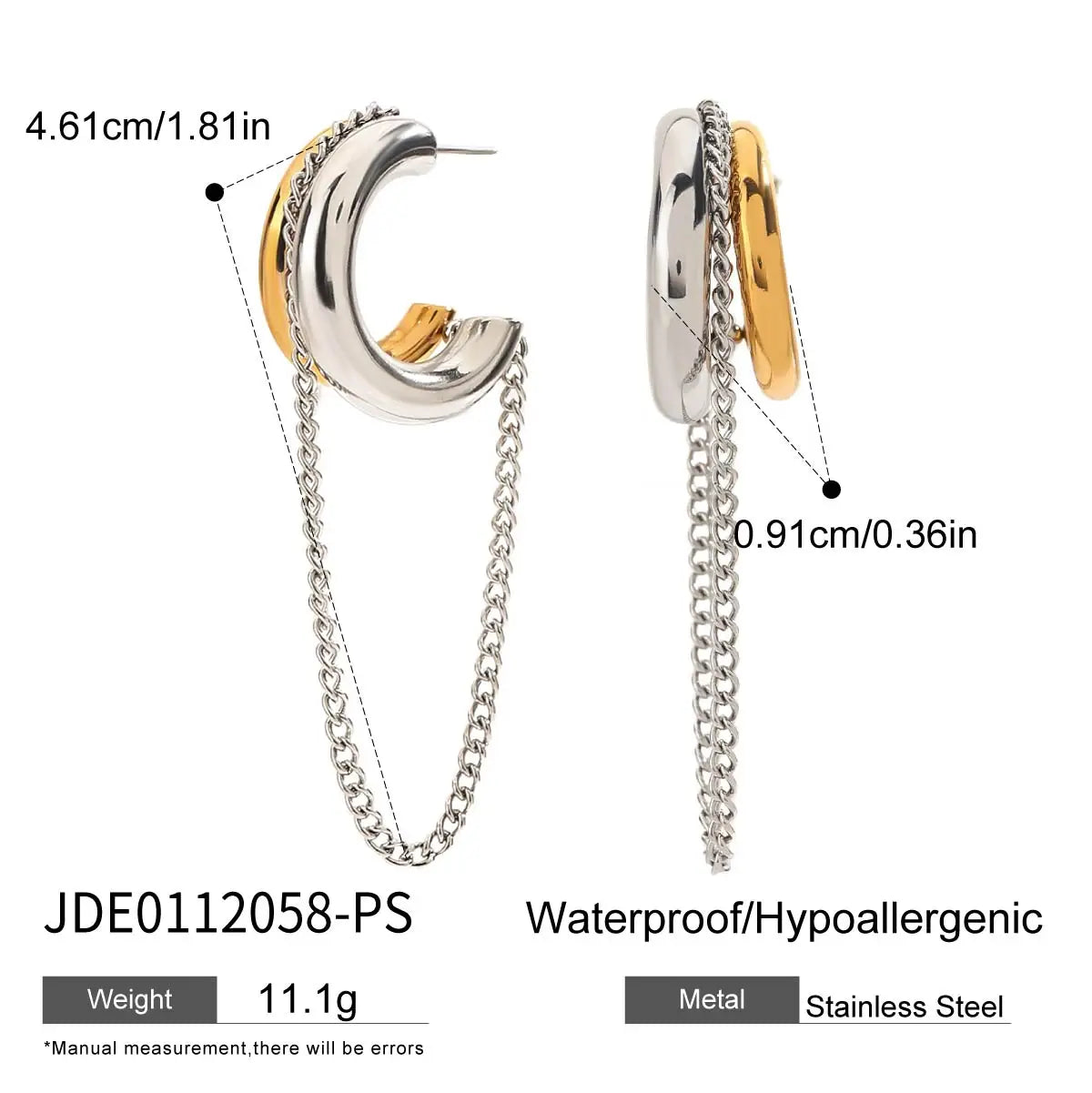 Two-Tone Chain Drop Earrings — Stainless Steel · PS091