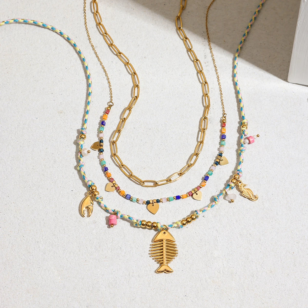 Ocean Charm Layered Necklace — Stainless Steel · PS160
