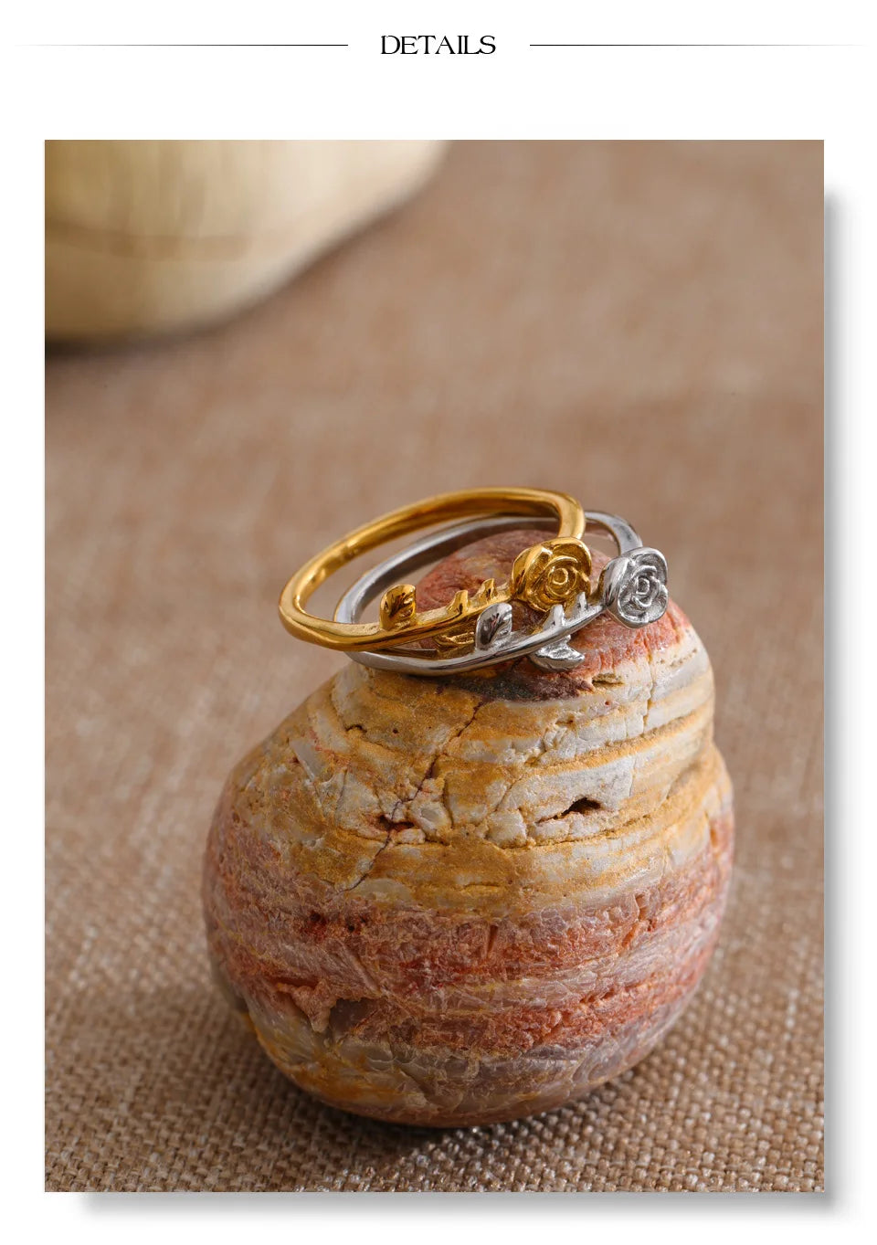 Flower geometric ring in 18K gold-plated stainless steel.