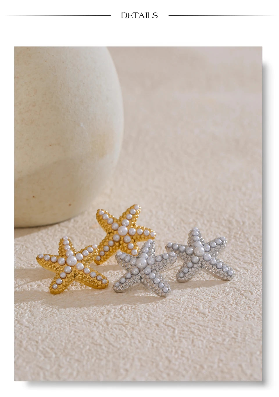 Pearl star earrings in gold-plated stainless steel with pearl.