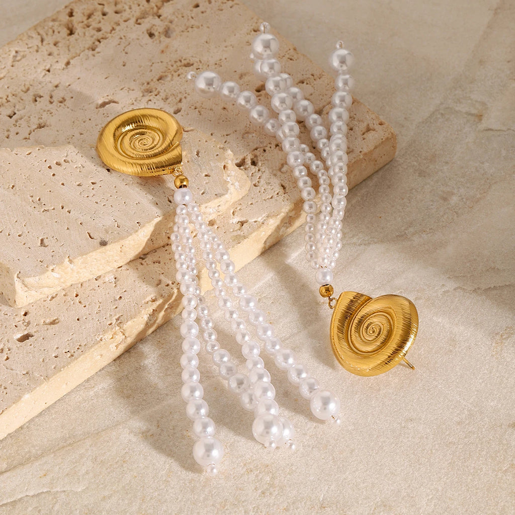 Pearl Tassel Ocean Earrings — Stainless Steel · PS077