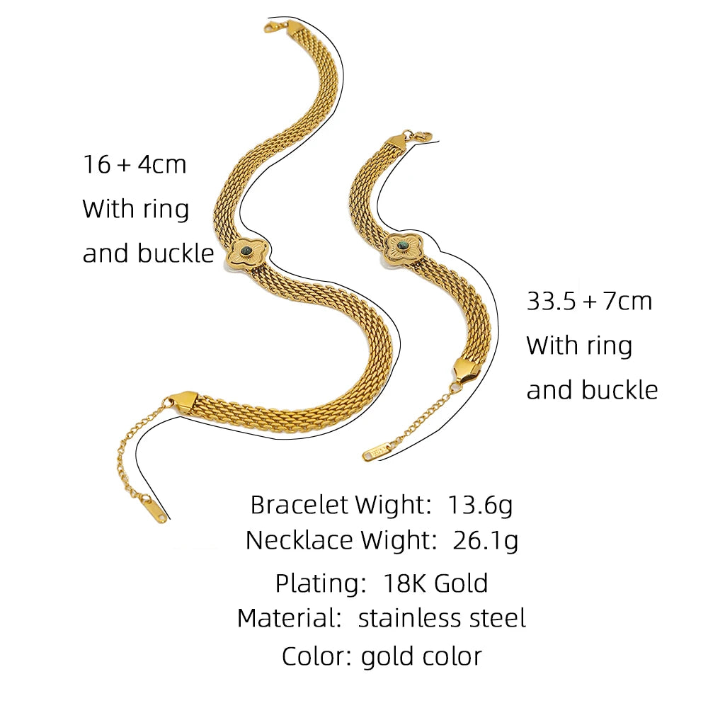Coarse Chain Flowers Natural Stone Chain Necklace — 316L Stainless Steel · PS387