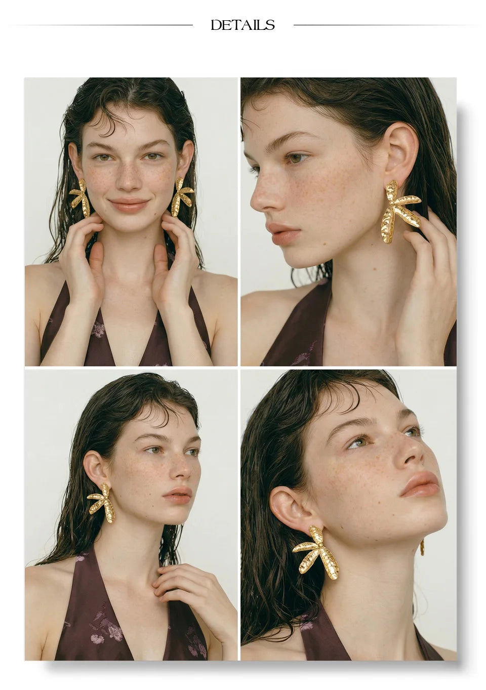 Flower Hammered Earrings — Gold-Plated Stainless Steel · PS1263