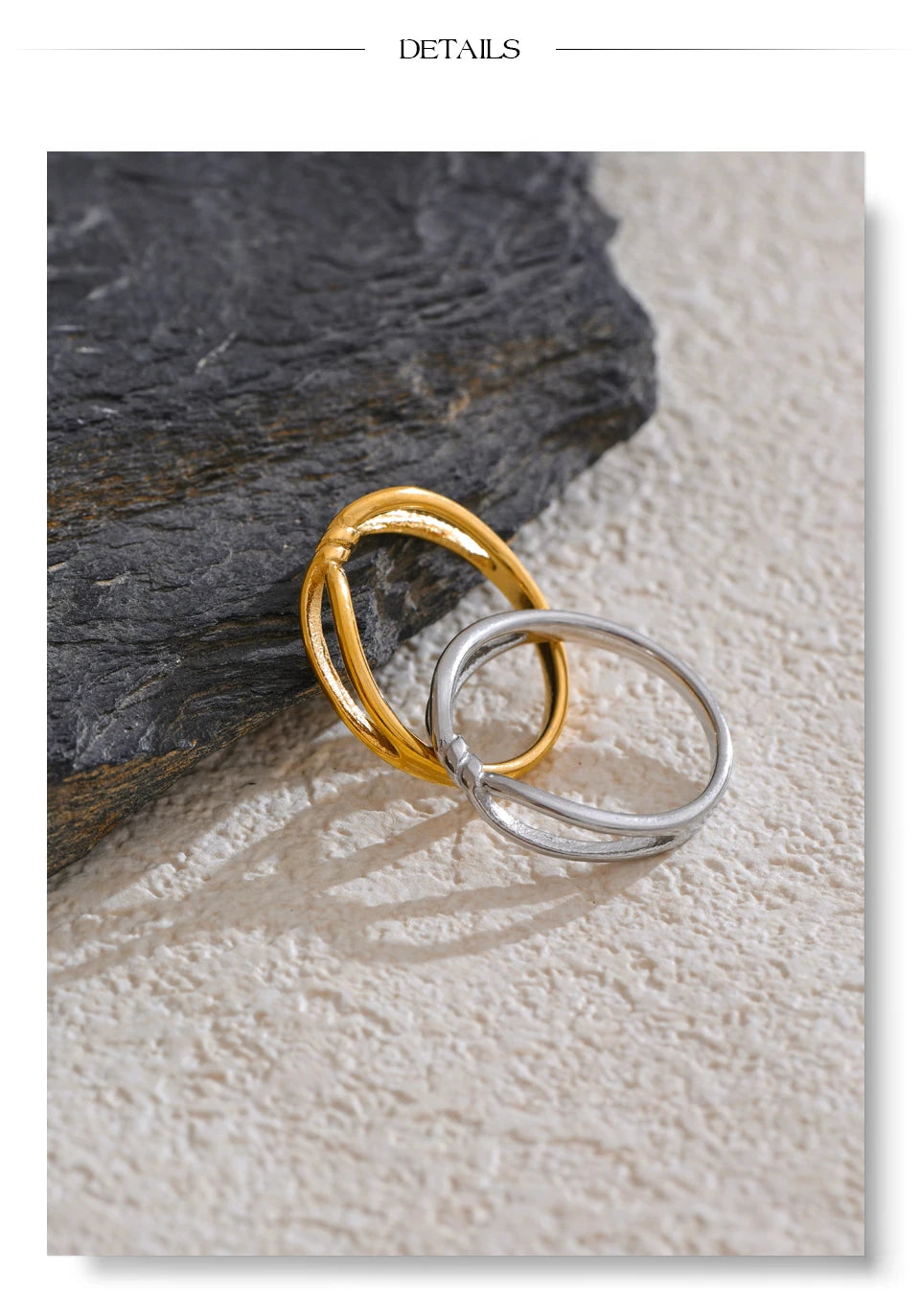 Minimalist geometric ring in 18K gold-plated stainless steel.
