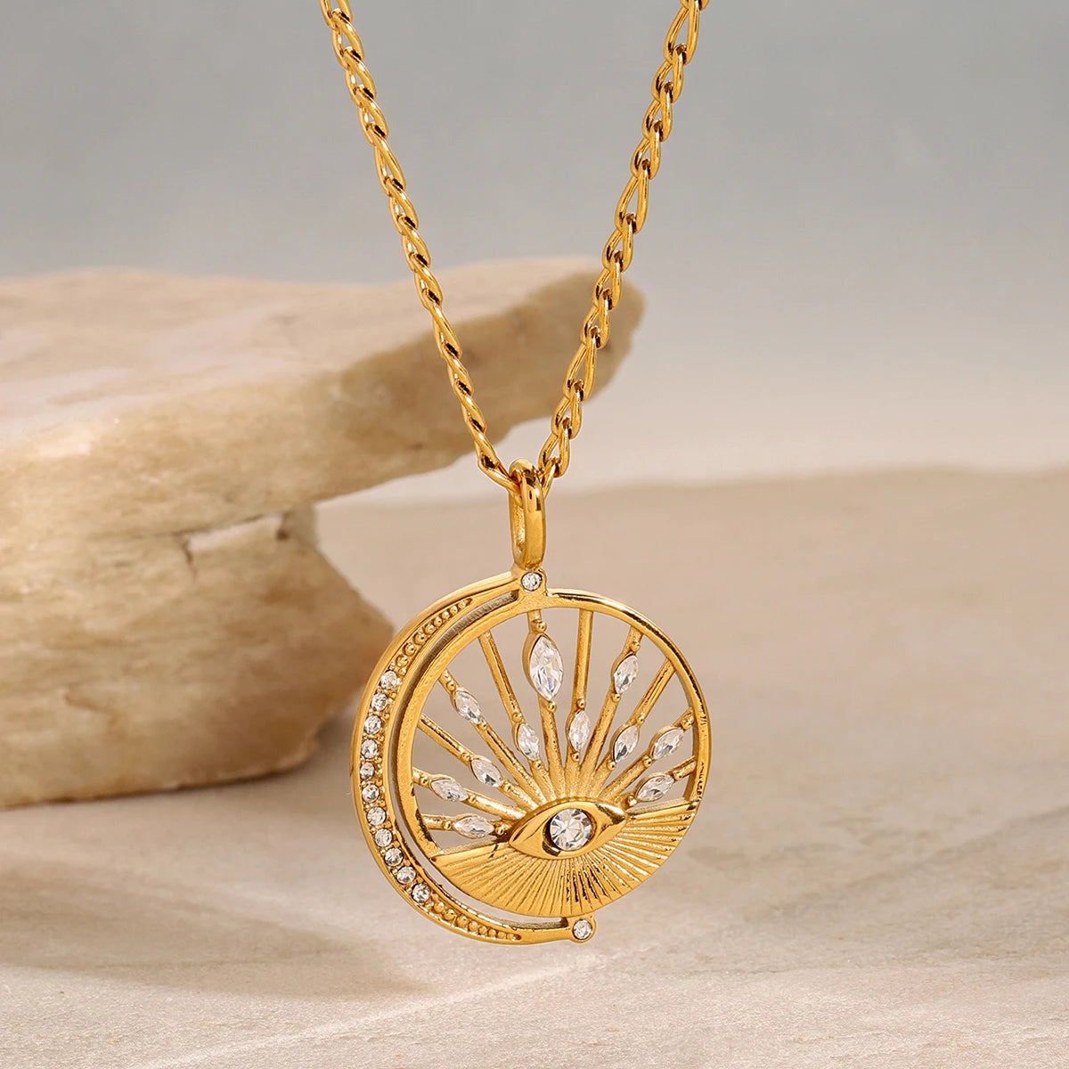 Hollow Eye CZ Pendant Necklace — Stainless Steel · PS318