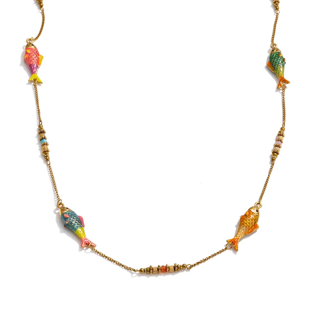 Enamel geometric chain necklace in gold-plated stainless steel with enamel.