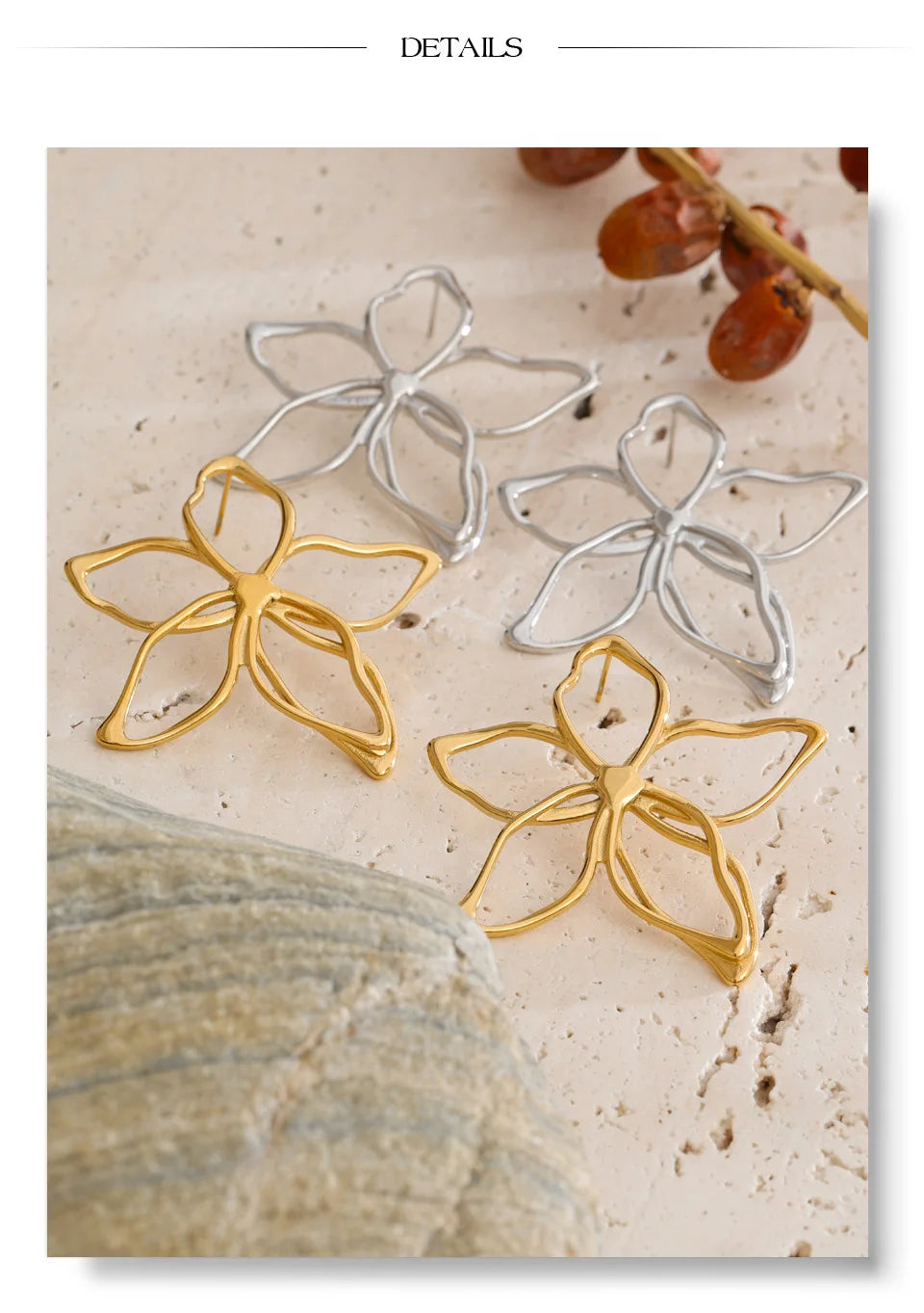 Flower Earrings — Gold-Plated Stainless Steel · PS1533