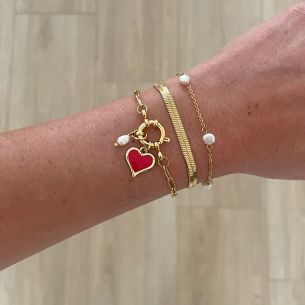Heart Pearl Chain Bracelet — Stainless Steel · PS032