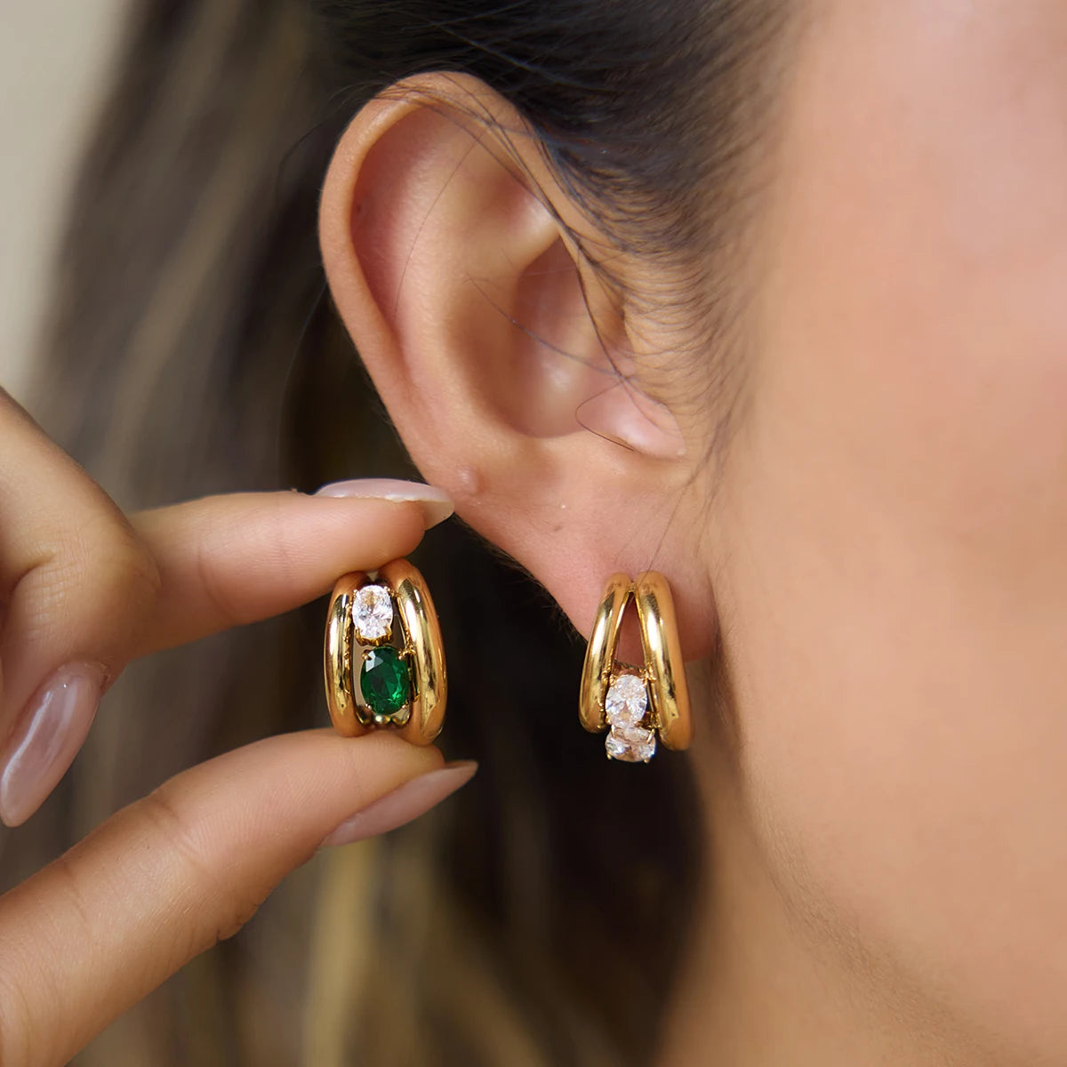 Egg CZ C-Ring Earrings — Stainless Steel · PS301