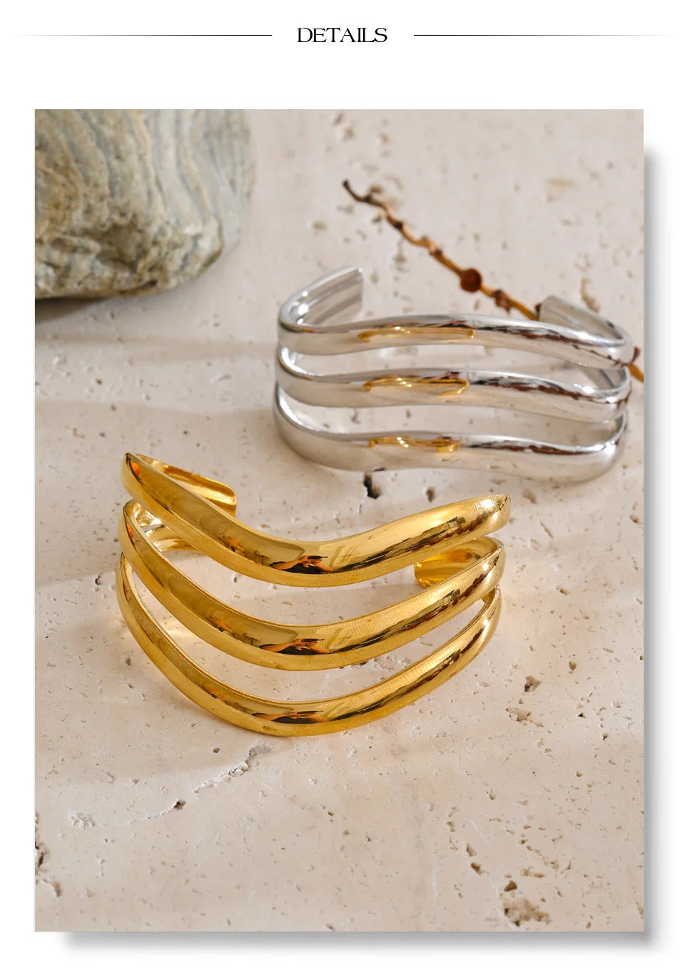 Geometric Layered Bracelet — Gold-Plated Stainless Steel · PS1561