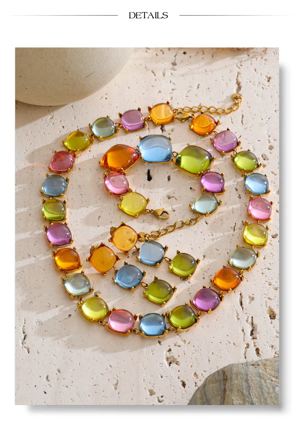 Resin acrylic multi-color earrings in gold-plated stainless steel with resin and acrylic.