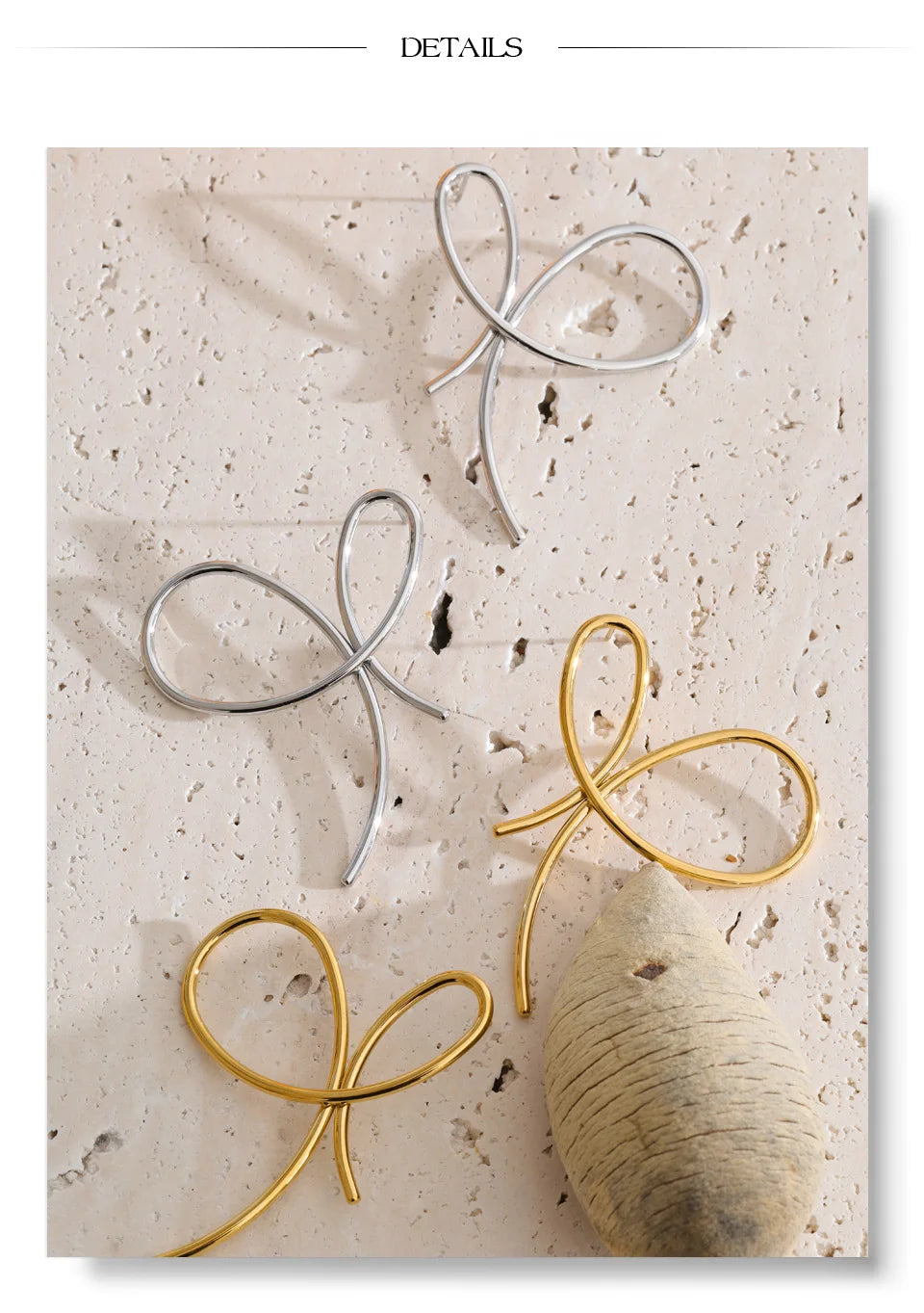 Bow Geometric Earrings — Gold-Plated Stainless Steel · PS1230