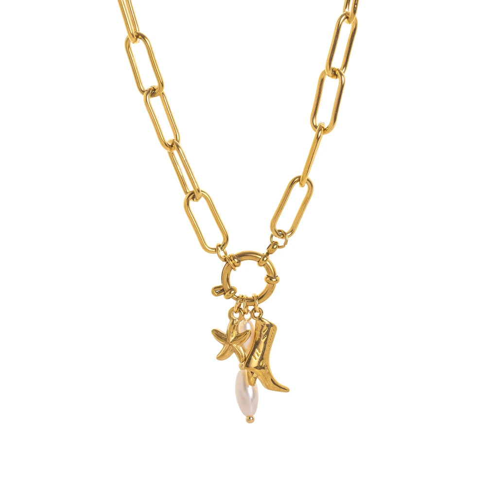 Stainless steel fruit heart boots ins high-end feeling collarbone chain pearl starfish gold-plated color preservation