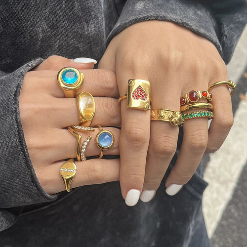 Color Stone Ring Stack — Stainless Steel