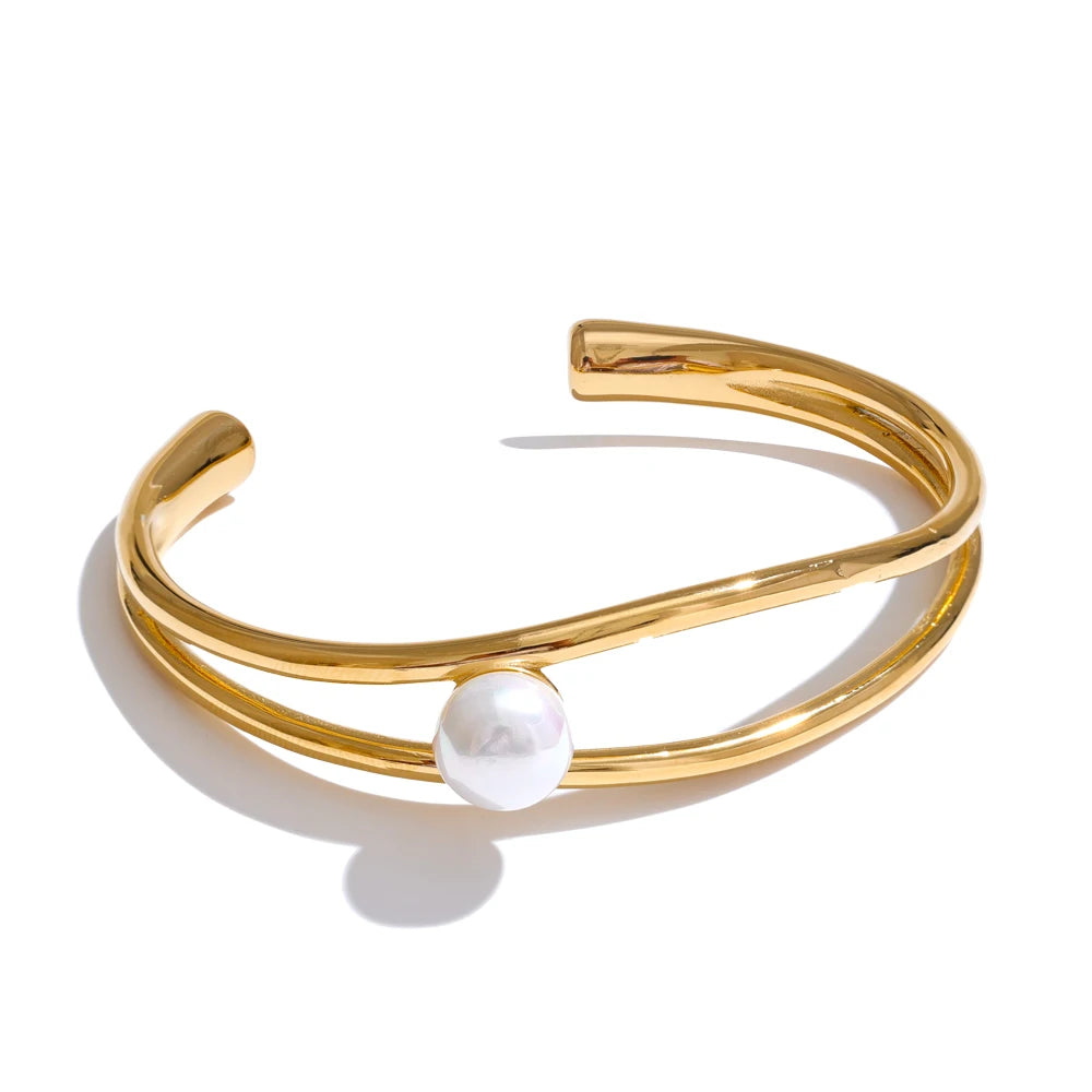 Pearl Geometric Bracelet — Gold-Plated Stainless Steel with Pearl · PS1718