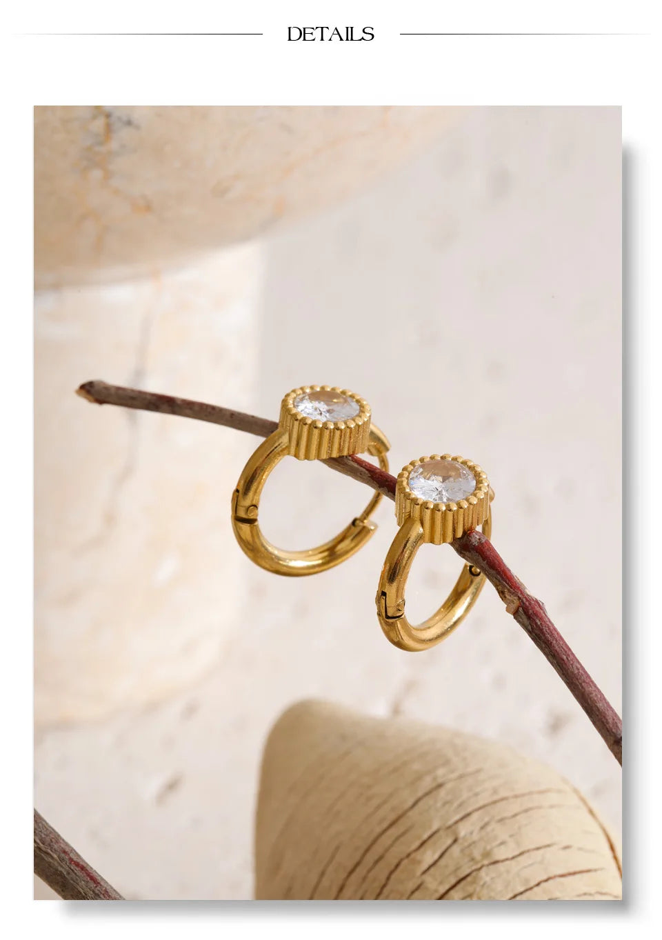 Cubic Zirconia Geometric Earrings — Gold-Plated Stainless Steel with Cubic Zirconia · PS1384