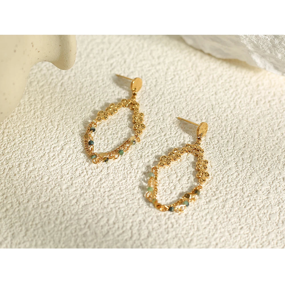 Natural Stone Chain Dangle Earrings — 316L Stainless Steel · PS479