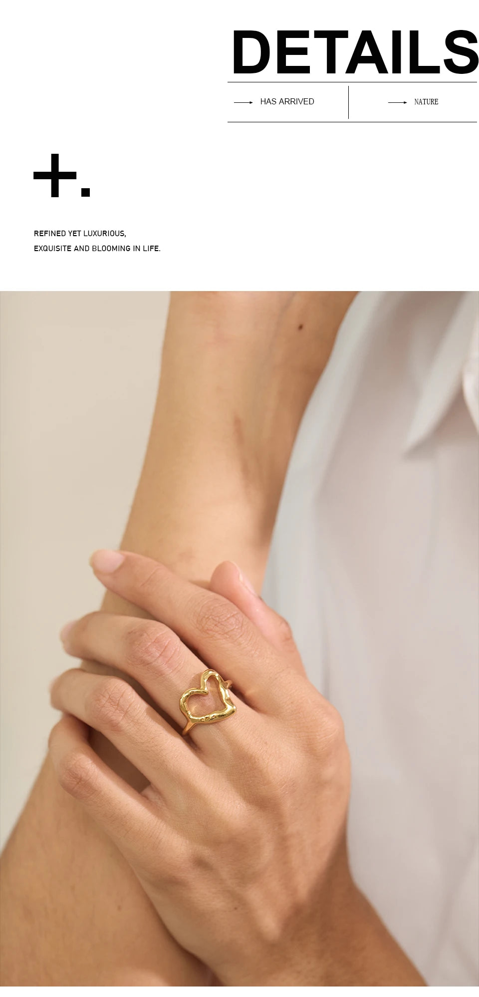 Heart minimalist ring in gold-plated stainless steel.