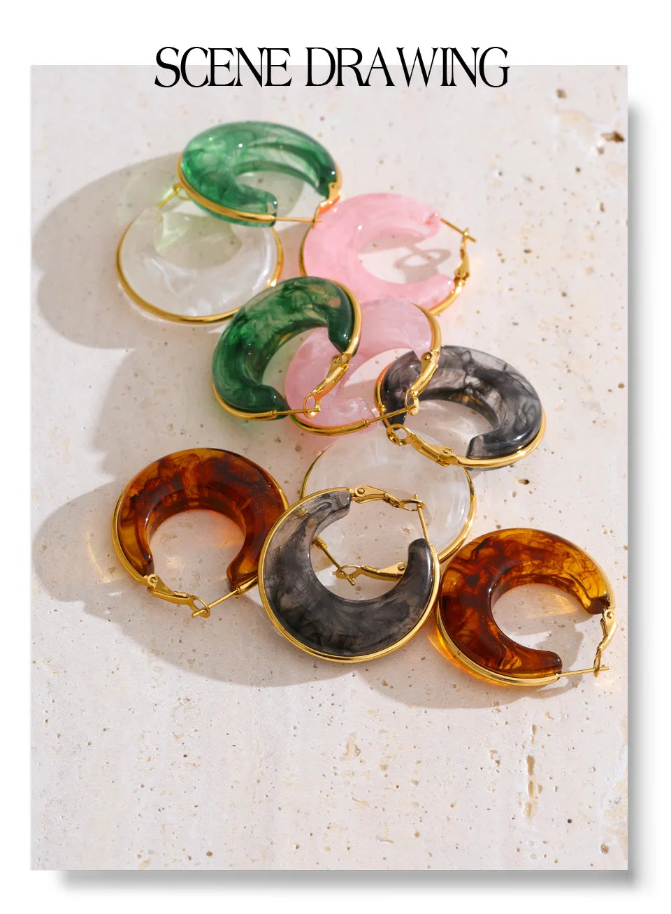 Black Acrylic Geometric Earrings — Gold-Plated Stainless Steel with Acrylic · PS2280