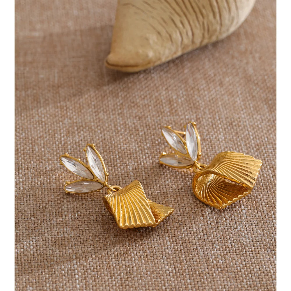 Cubic Zirconia Flower Geometric Earrings — Gold-Plated Stainless Steel with Cubic Zirconia · PS1209