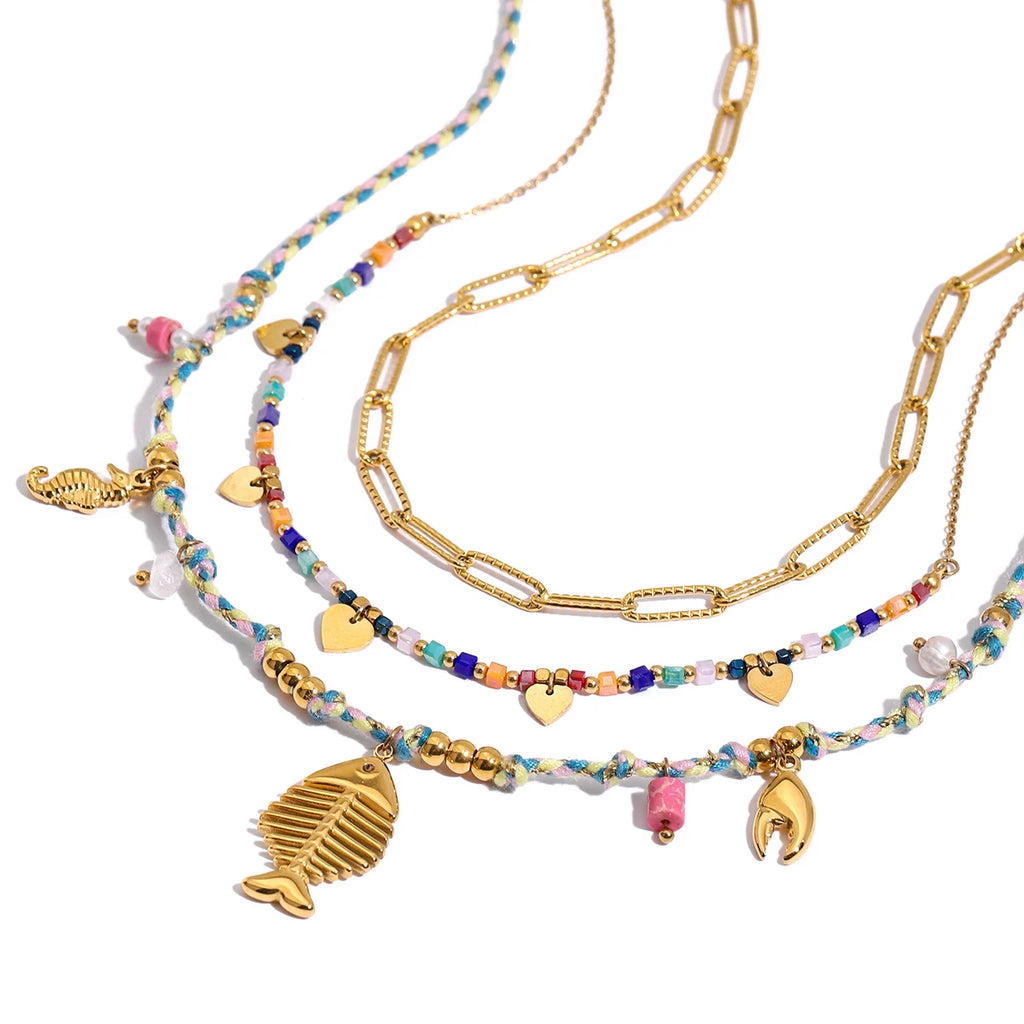 Ocean Charm Layered Necklace — Stainless Steel · PS160