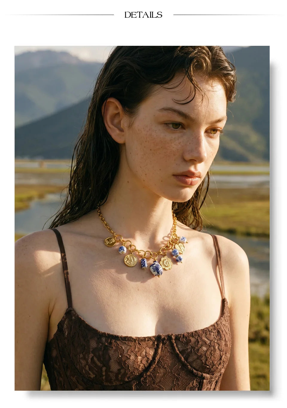 Heart flower star necklace in gold-plated stainless steel.