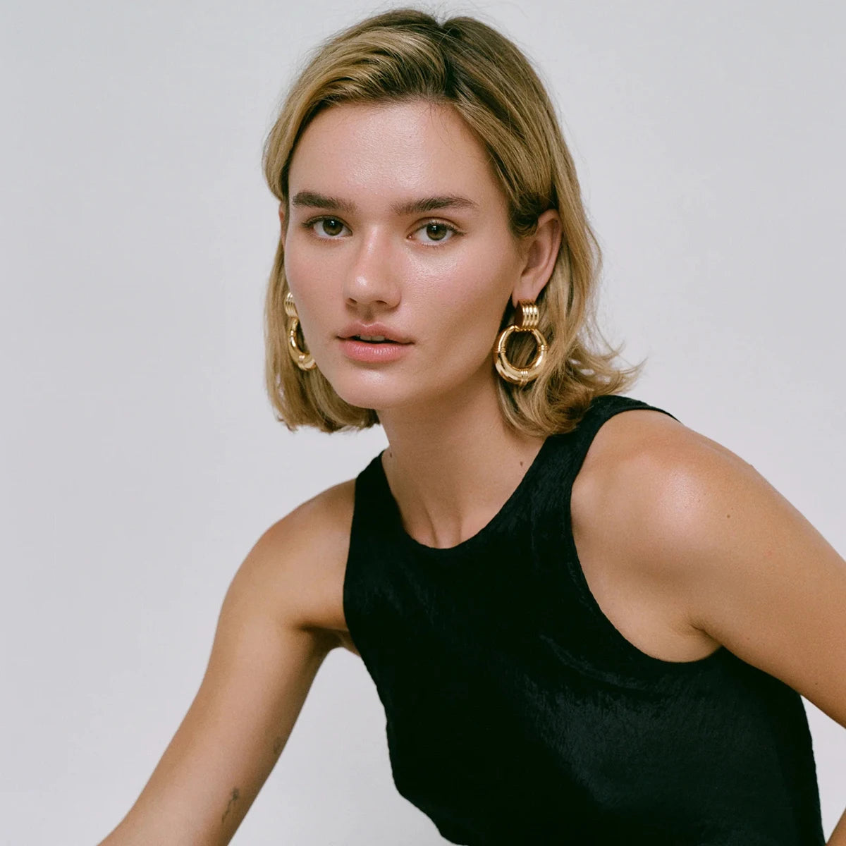 Two-Tone Ring Drop Earrings — 18K Gold Plated · PA010