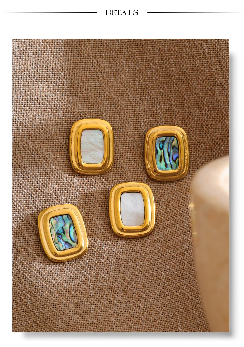 Shell geometric earrings in gold-plated stainless steel with shell.