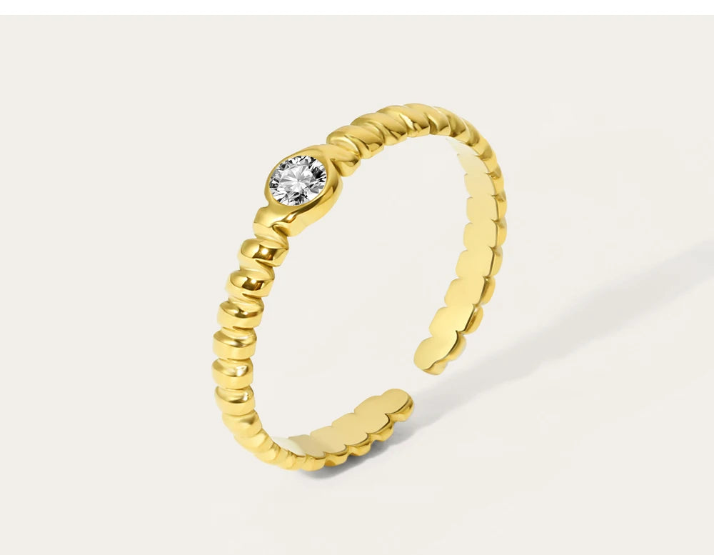 Zircon Adjustable Opening Irregular Shape Ring — 316L Stainless Steel · PS444