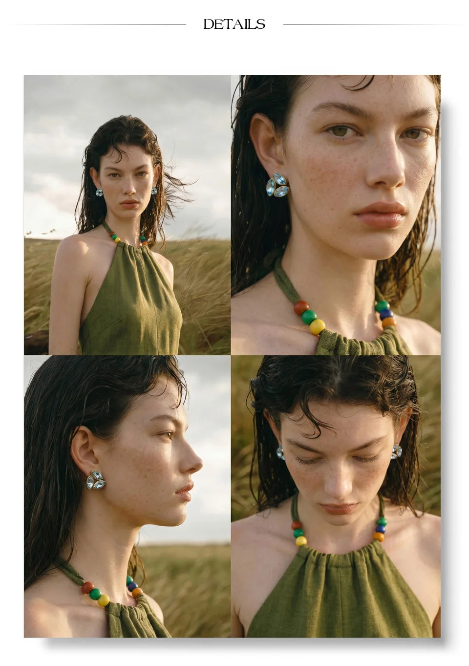 White crystal flower earrings in gold-plated stainless steel with crystal.