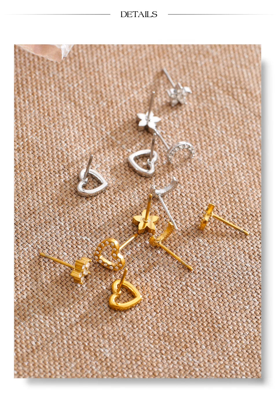 Cubic Zirconia Heart Star Earrings — Gold-Plated Stainless Steel with Cubic Zirconia · PS1112