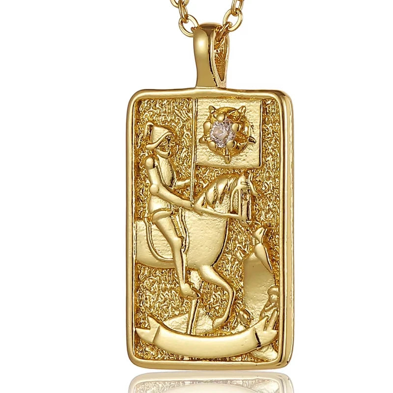 Zirconia Tarot Card Necklace Classic Tarot Queen Lover Magician Moon Wealth Amulet Stainless Steel Jewelry
