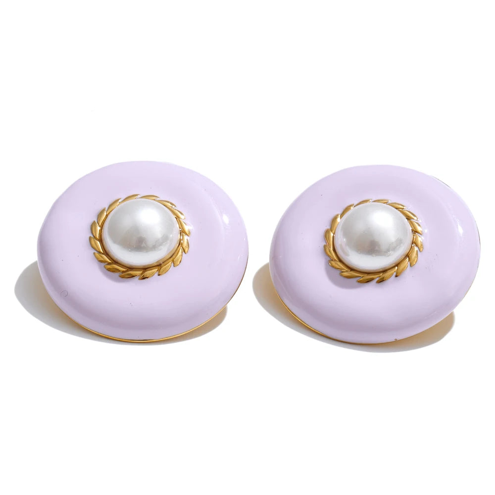 Pearl Enamel Multi-Color Earrings — Gold-Plated Stainless Steel with Pearl and Enamel · PS1521