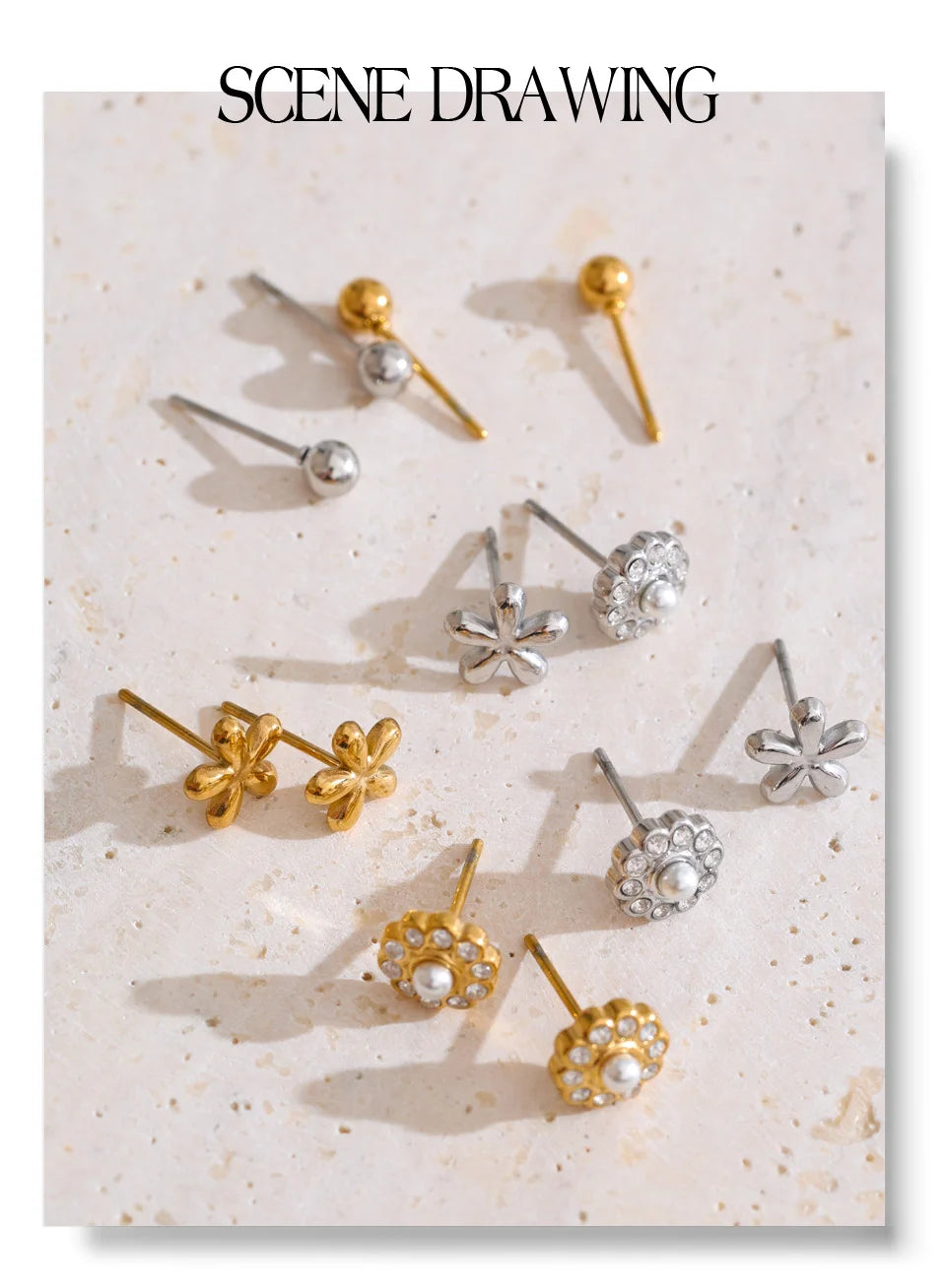 Cubic zirconia flower earrings in gold-plated stainless steel with cubic zirconia.