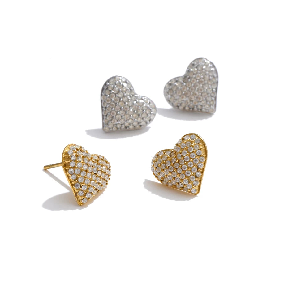 Cubic Zirconia Heart Earrings — Gold-Plated Stainless Steel with Cubic Zirconia · PS1524