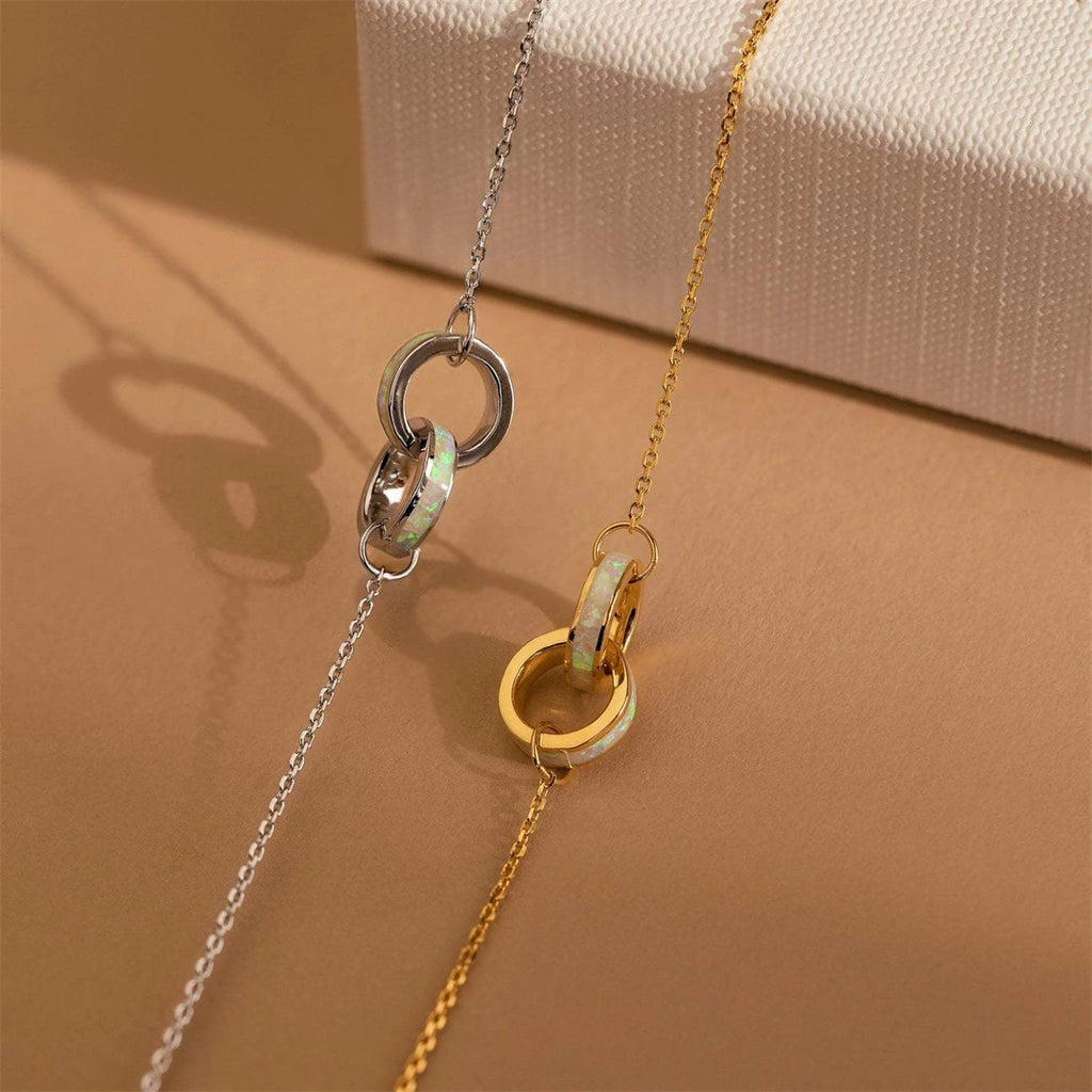 New Opal stainless steel eternal ring asymmetrical splicing bracelet necklace interlocking titanium steel