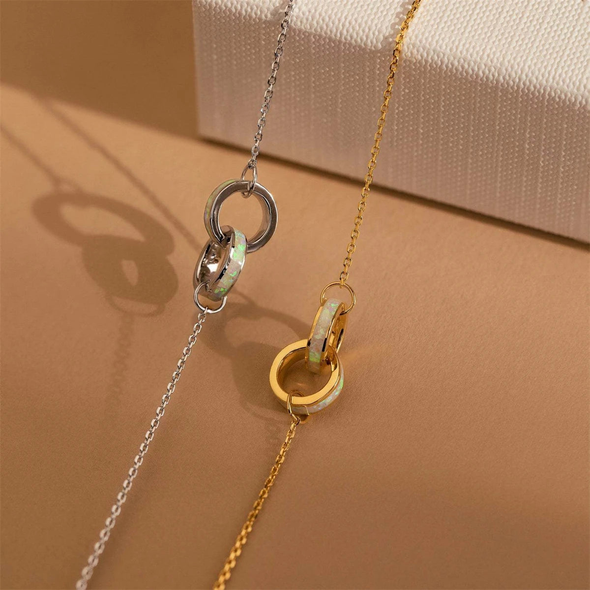 New Opal stainless steel eternal ring asymmetrical splicing bracelet necklace interlocking titanium steel
