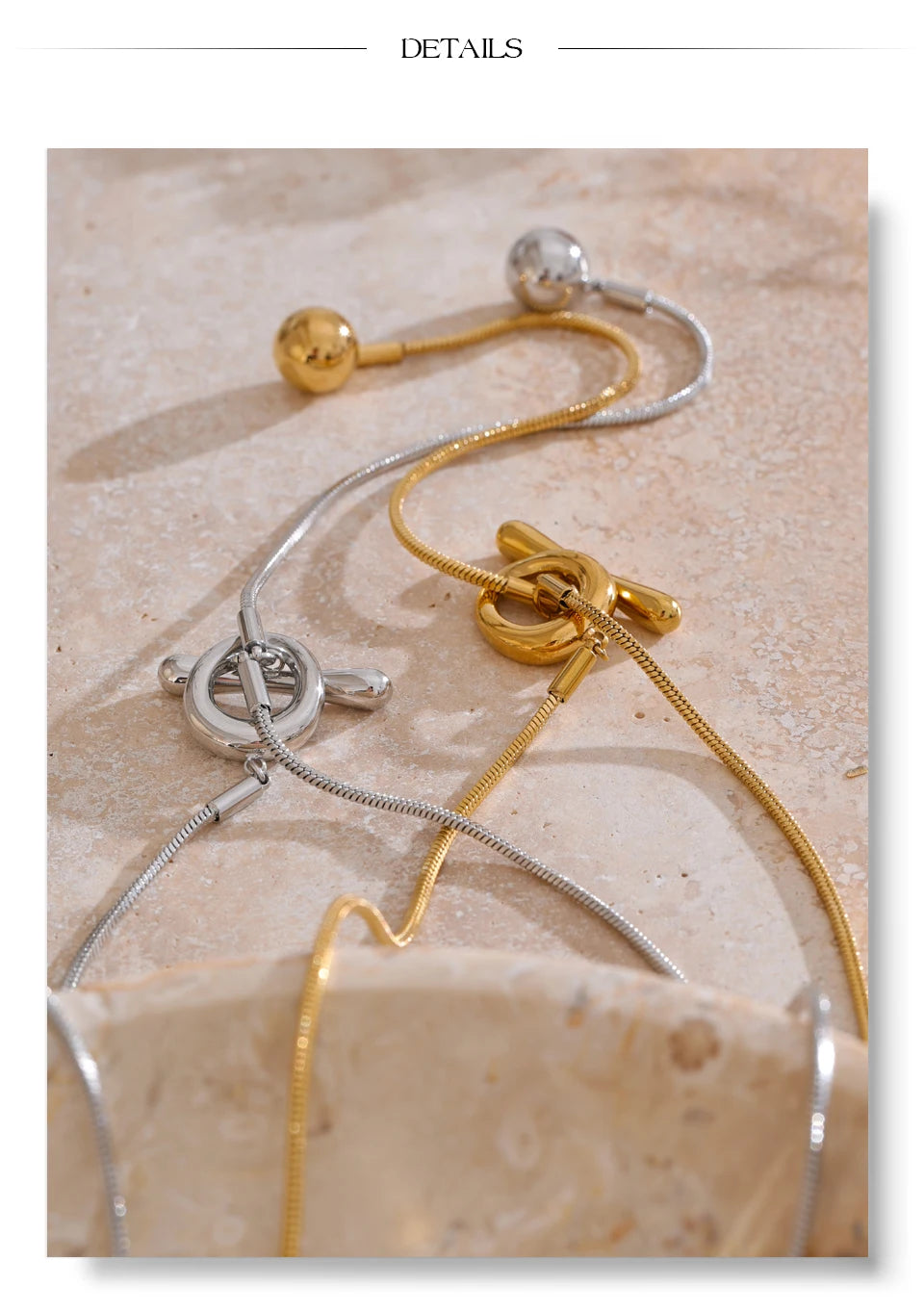 Geometric chain necklace in gold-plated stainless steel.