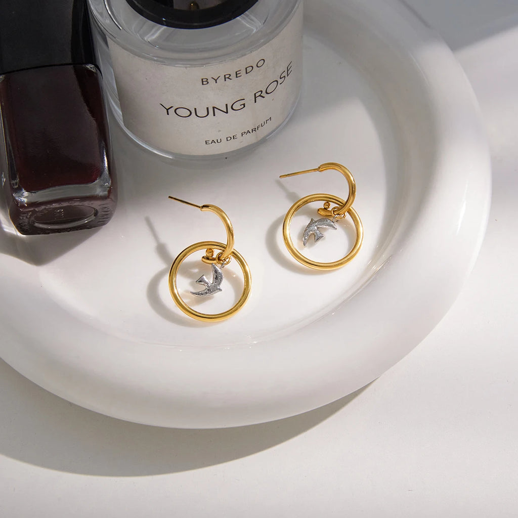 Star Hoop Drop Earrings — Stainless Steel · PS110