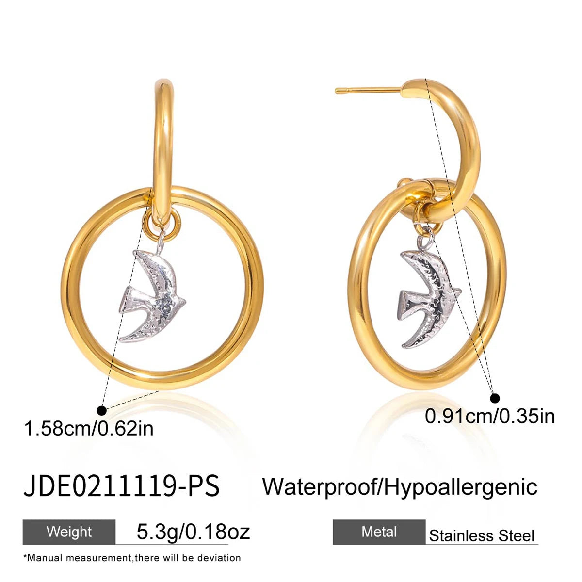 Star Hoop Drop Earrings — Stainless Steel · PS110