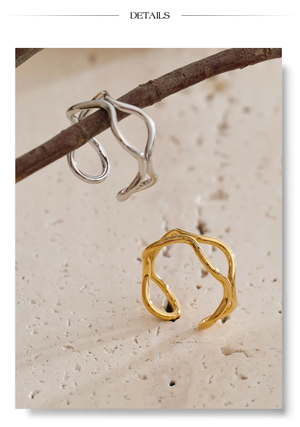 Geometric ring in 18K gold-plated stainless steel.