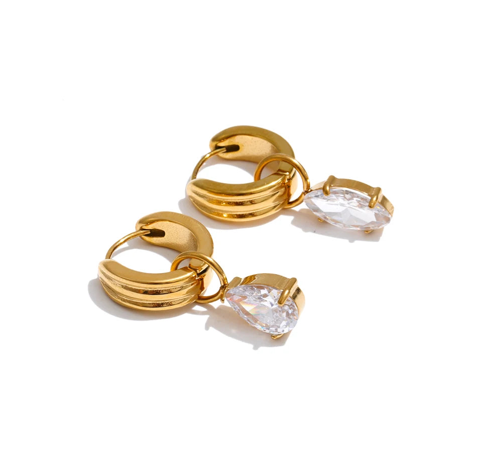 Cubic Zirconia Geometric Earrings — Gold-Plated Stainless Steel with Cubic Zirconia · PS1420