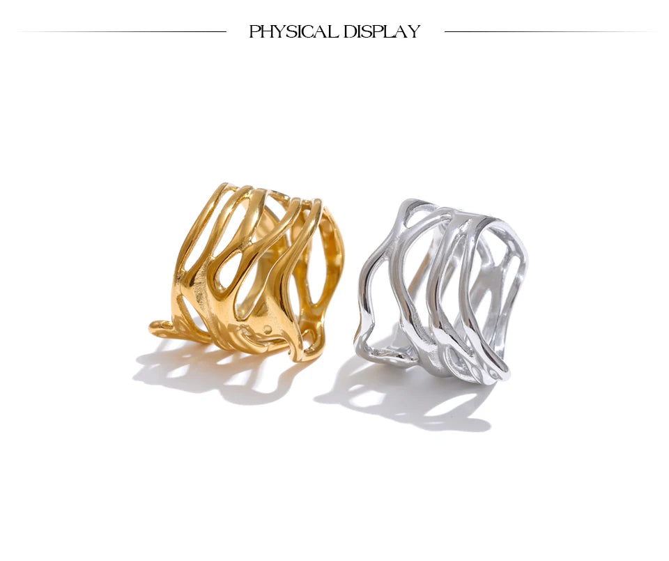 Geometric layered ring in gold-plated 316L stainless steel.